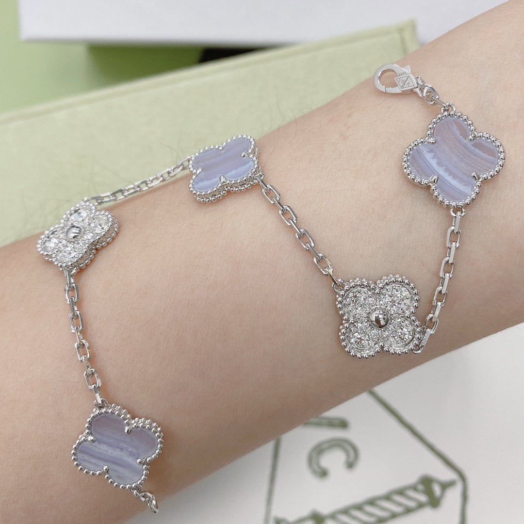 [Clover Jewelrys]CLOVER  5 MOTIF DIAMOND PURPLE CHALCEDONY BRACELET SILVER