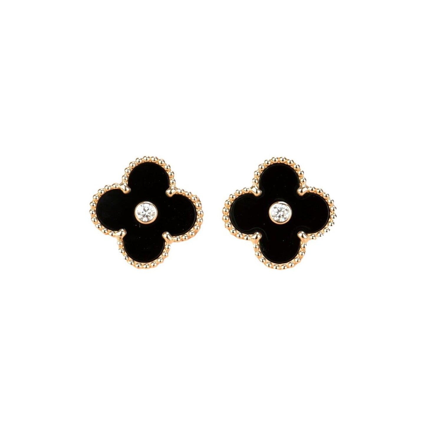 [Clover Jewelrys]CLOVER MEDIUM 1 MOTIFS ONYX DIAMOND EARRINGS