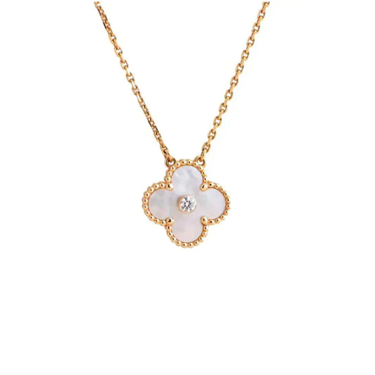 [Clover Jewelrys]CLOVER 15MM DIAMOND WHITE FRITILLARIA NECKLACE