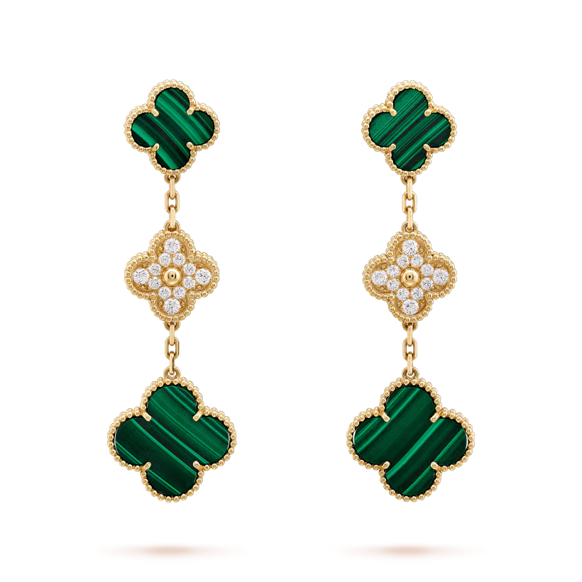 [Clover Jewelrys]CLOVER EARRINGS GOLD MALACHITE DIAMOND 3 MOTIF