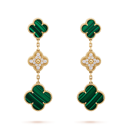 [Clover Jewelrys]CLOVER EARRINGS GOLD MALACHITE DIAMOND 3 MOTIF