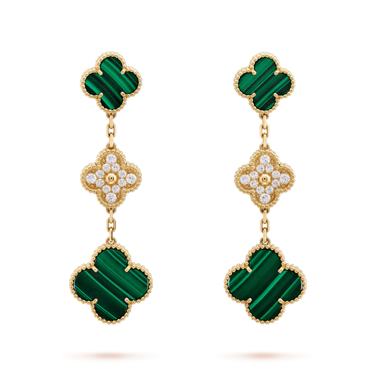 [Clover Jewelrys]CLOVER EARRINGS GOLD MALACHITE DIAMOND 3 MOTIF