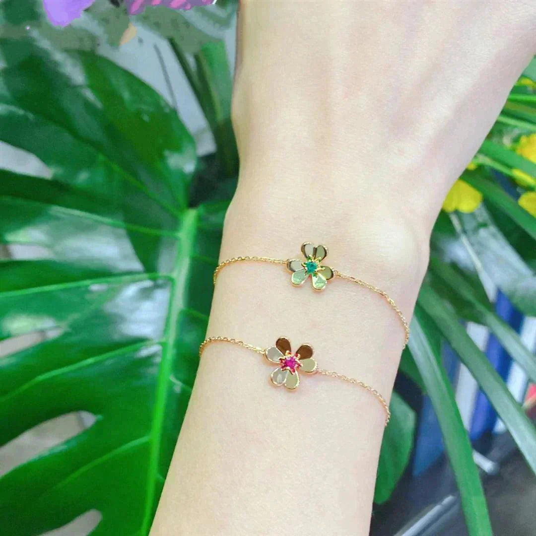 [Clover Jewelrys]FRIVOLE GOLD FLOWER PINK MALACHITE BRACELET