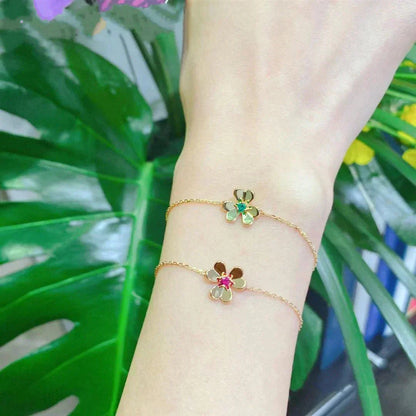 [Clover Jewelrys]FRIVOLE GOLD FLOWER PINK MALACHITE BRACELET