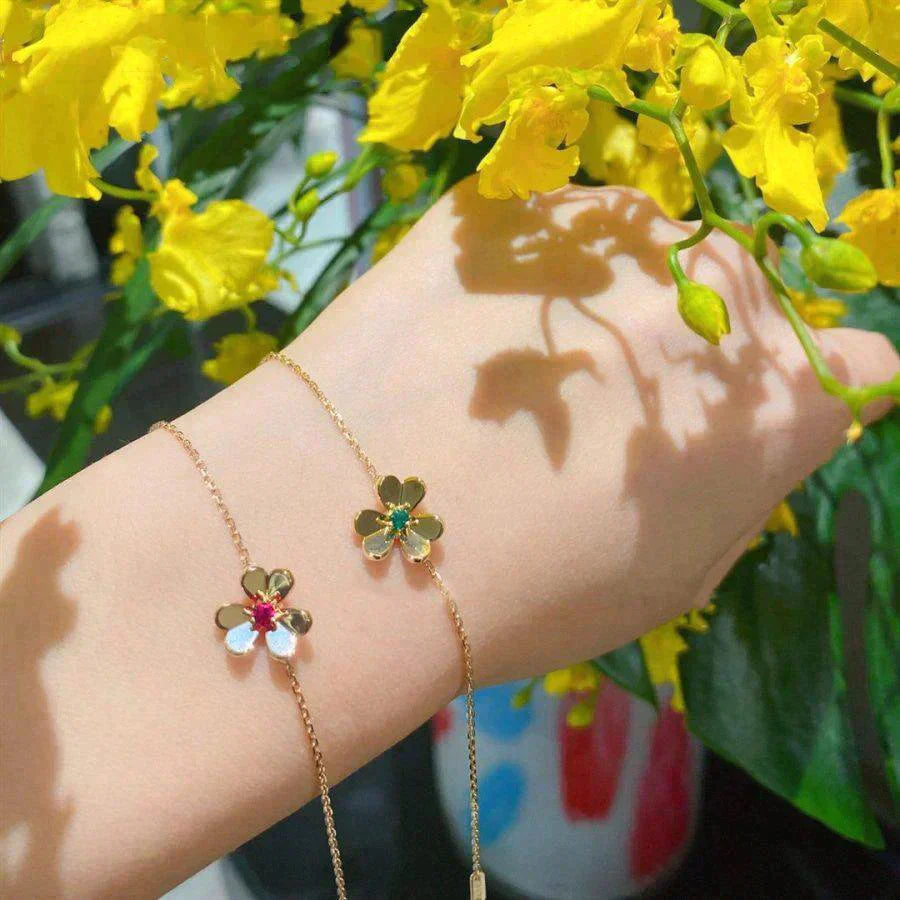 [Clover Jewelrys]FRIVOLE GOLD FLOWER PINK MALACHITE BRACELET