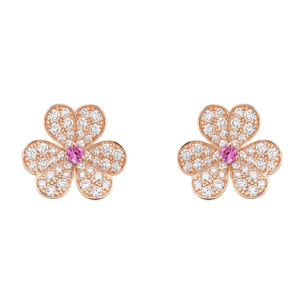 [Clover Jewelrys]FRIVOLE PINK GOLD FLOWER DIAMOND EARRINGS