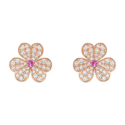 [Clover Jewelrys]FRIVOLE PINK GOLD FLOWER DIAMOND EARRINGS