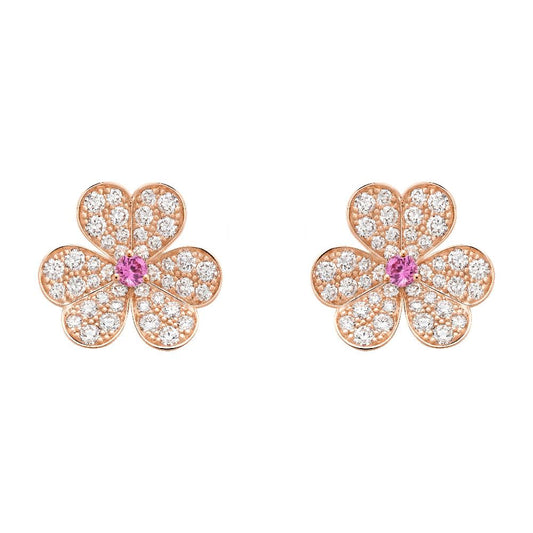 [Clover Jewelrys]FRIVOLE PINK GOLD FLOWER DIAMOND EARRINGS