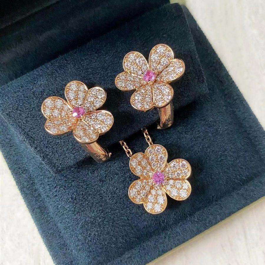 [Clover Jewelrys]FRIVOLE PINK GOLD FLOWER DIAMOND EARRINGS