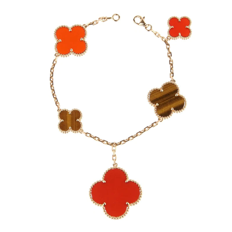 [Clover Jewelrys]CLOVER BRACELET 5 MOTIFS CARNELIAN TIGER EYE