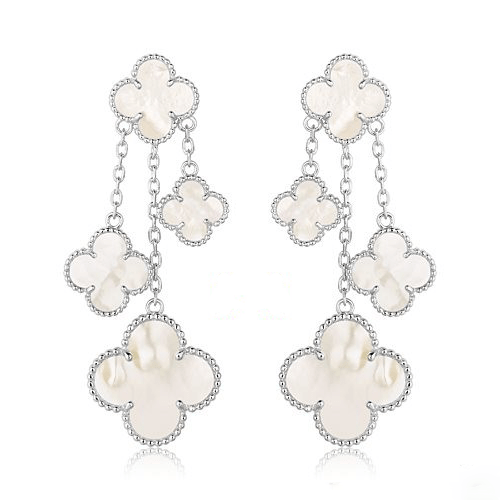 [Clover Jewelrys]CLOVER EARRINGS WHITE MOP 4 MOTIFS SILVER