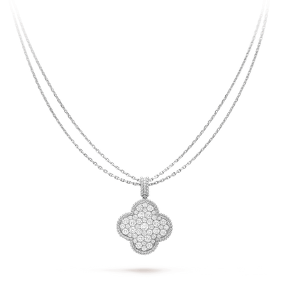 [Clover Jewelrys]CLOVER 25MM SILVER FULL DIAMOND BIG CLOVER NECKLACE