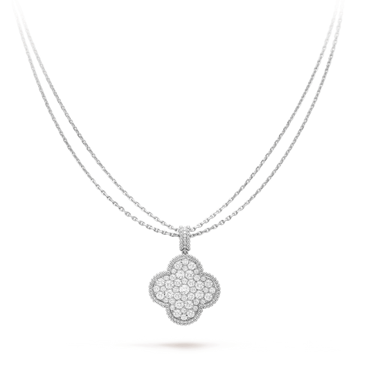 [Clover Jewelrys]CLOVER 25MM SILVER FULL DIAMOND BIG CLOVER NECKLACE