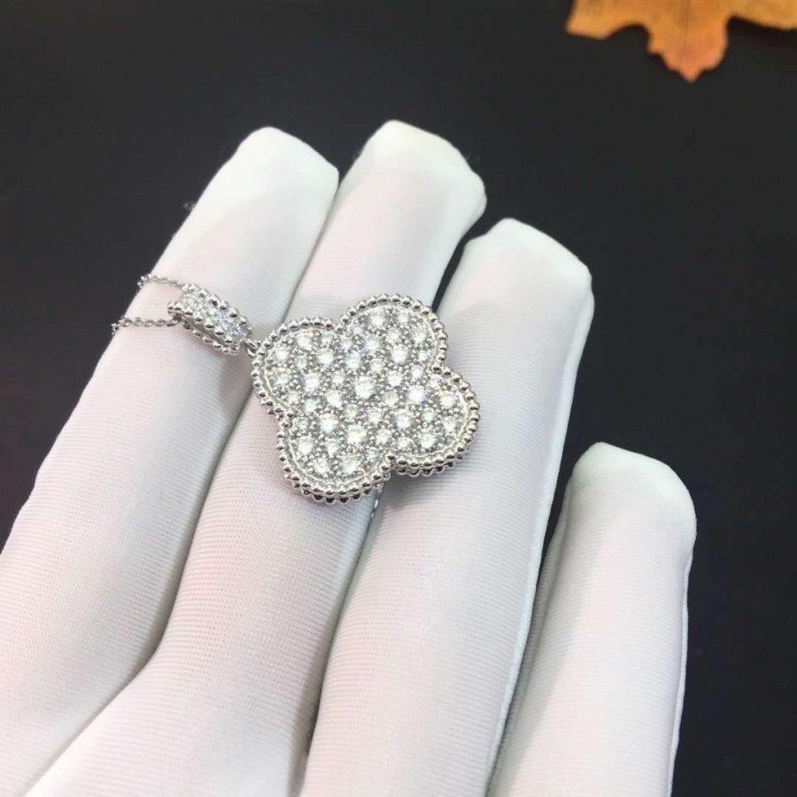 [Clover Jewelrys]CLOVER 25MM SILVER FULL DIAMOND BIG CLOVER NECKLACE