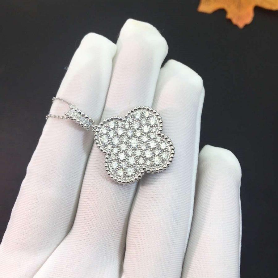 [Clover Jewelrys]CLOVER 25MM SILVER FULL DIAMOND BIG CLOVER NECKLACE