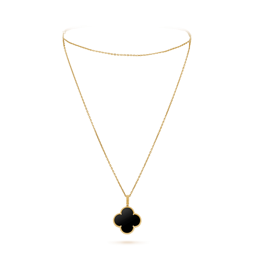 [Clover Jewelrys]CLOVER 25MM GOLD ONYX BIG CLOVER NECKLACE