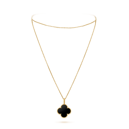 [Clover Jewelrys]CLOVER 25MM GOLD ONYX BIG CLOVER NECKLACE