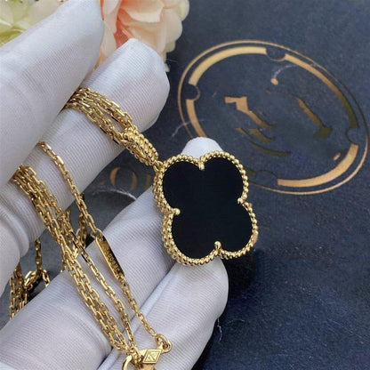 [Clover Jewelrys]CLOVER 25MM GOLD ONYX BIG CLOVER NECKLACE