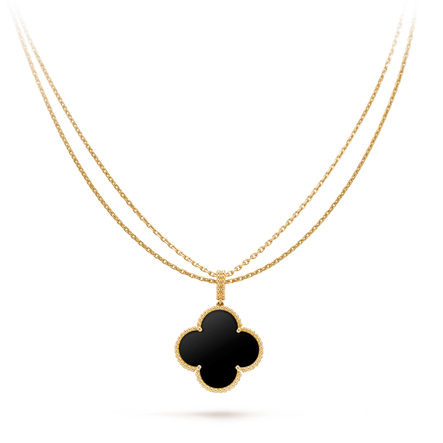 [Clover Jewelrys]CLOVER 25MM GOLD ONYX BIG CLOVER NECKLACE