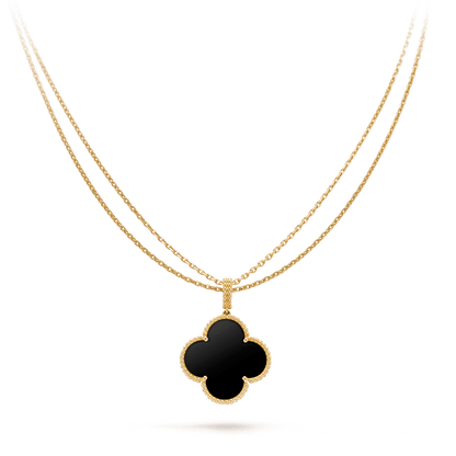 [Clover Jewelrys]CLOVER 25MM GOLD ONYX BIG CLOVER NECKLACE