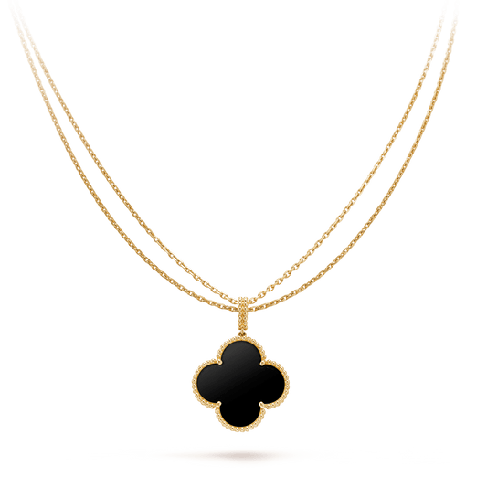 [Clover Jewelrys]CLOVER 25MM GOLD ONYX BIG CLOVER NECKLACE