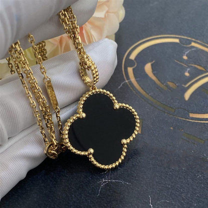 [Clover Jewelrys]CLOVER 25MM GOLD ONYX BIG CLOVER NECKLACE