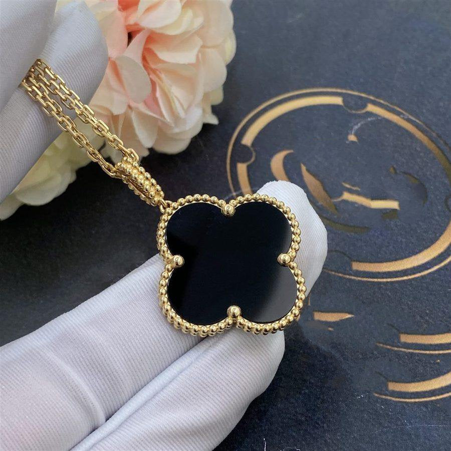 [Clover Jewelrys]CLOVER 25MM GOLD ONYX BIG CLOVER NECKLACE