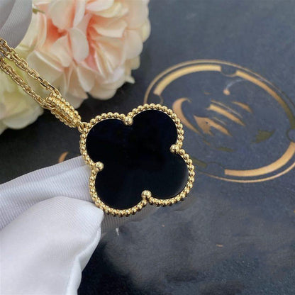 [Clover Jewelrys]CLOVER 25MM GOLD ONYX BIG CLOVER NECKLACE