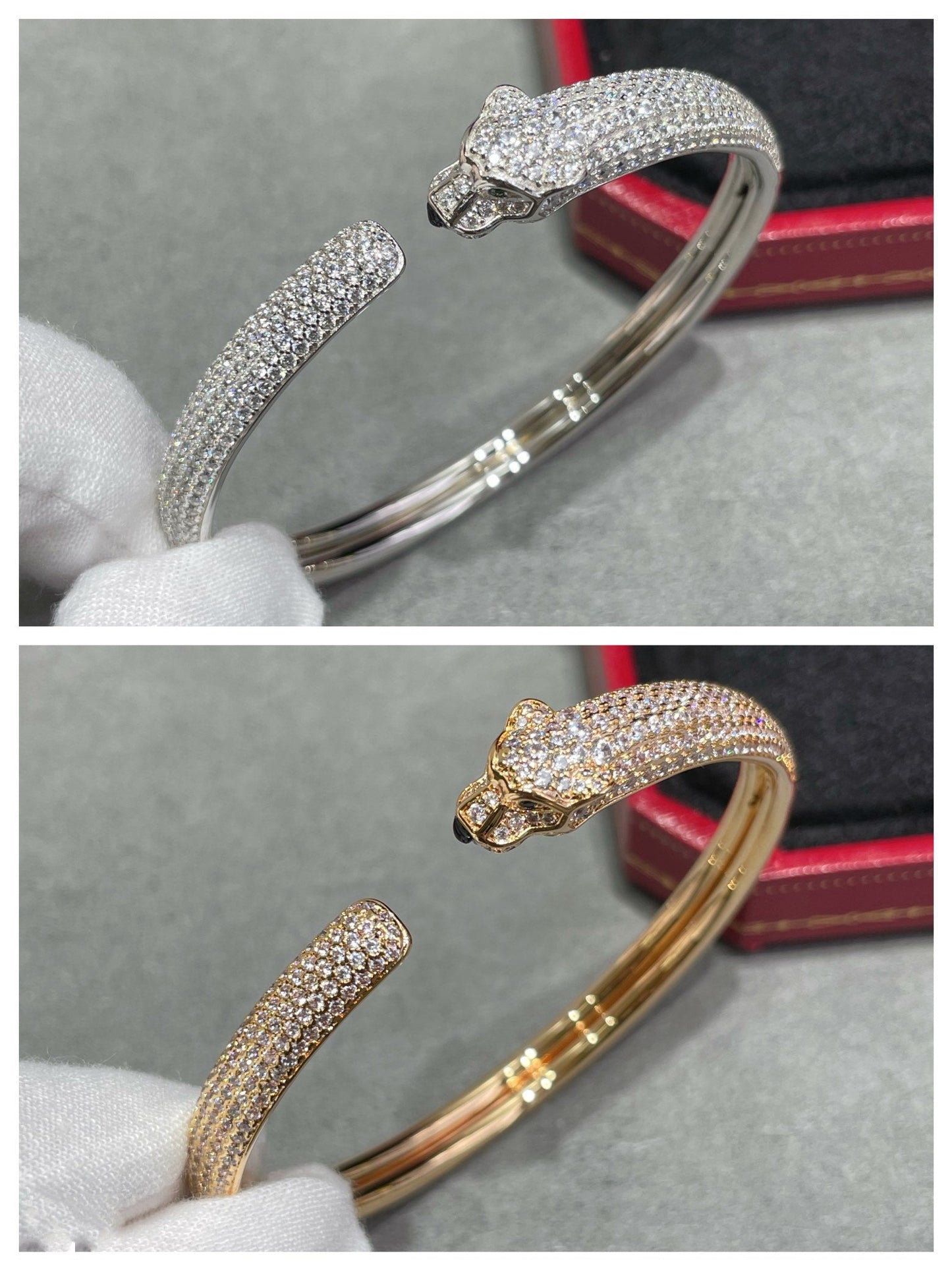 [Clover Jewelrys]PANTHERE FULL DIAMOND OPEN BRACELET