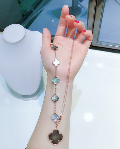 [Clover Jewelrys]COMBINED BRACELET 5 MOTIFS AND NECKLACE DARK MOP ROSE GOLD