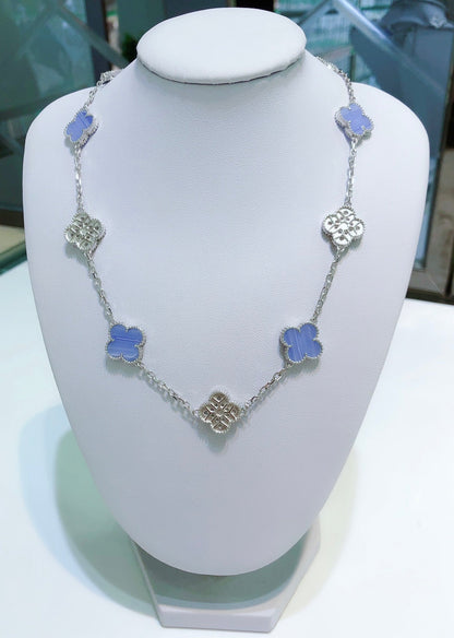 [Clover Jewelrys]CLOVER 10 MOTIFS CHALCEDONY DIAMONDS SILVER NECKLACE