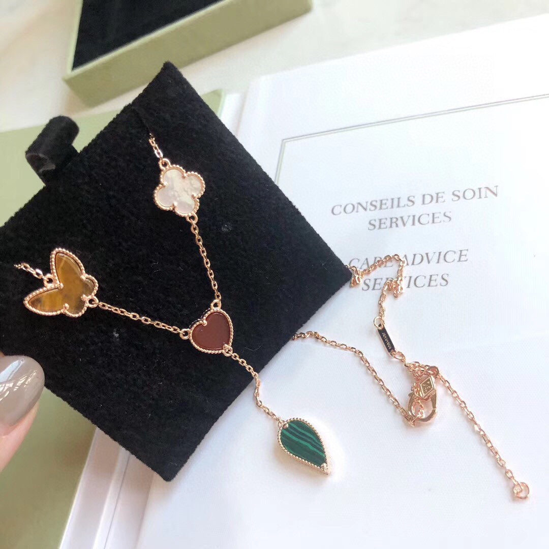 [Clover Jewelrys]LUCKY SPRING 4 MOTIFS ROSE GOLD NECKLACE