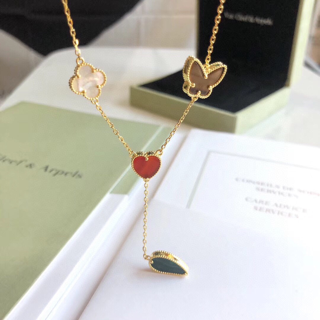 [Clover Jewelrys]LUCKY SPRING 4 MOTIFS ROSE GOLD NECKLACE