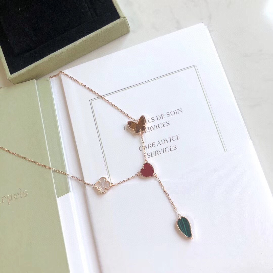 [Clover Jewelrys]LUCKY SPRING 4 MOTIFS ROSE GOLD NECKLACE