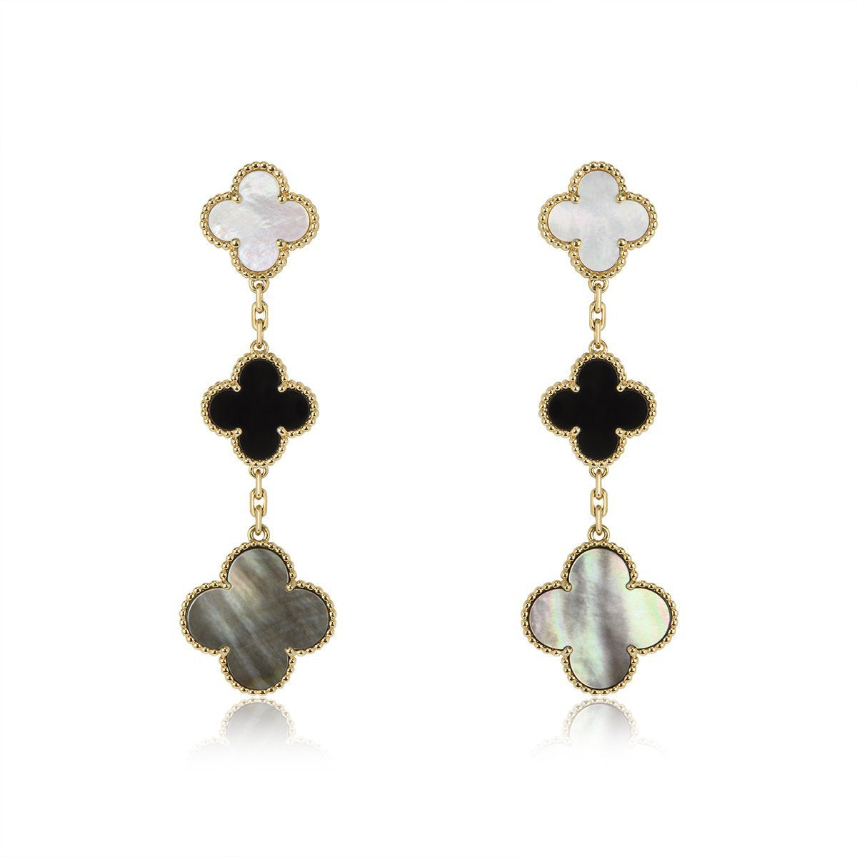 [Clover Jewelrys]CLOVER EARRINGS GOLD ONYX MOP 3 MOTIF