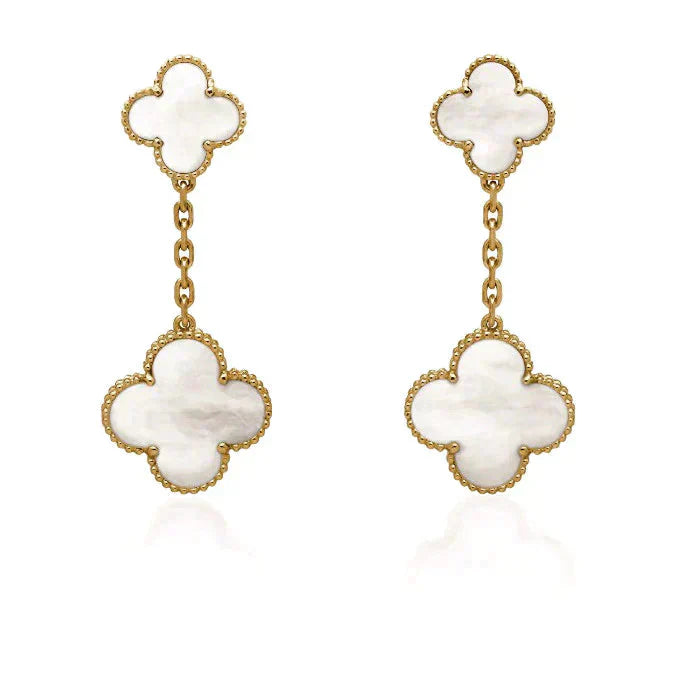 [Clover Jewelrys]CLOVER 2 MOTIF WHITE MOP EARRINGS