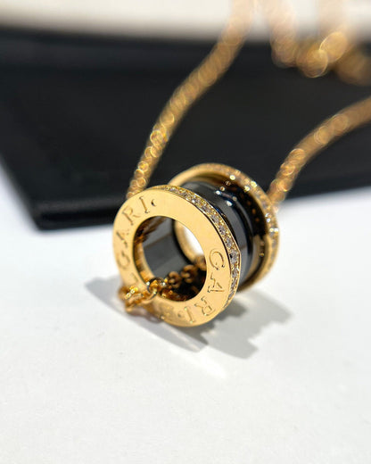 [Clover Jewelrys]ZERO 1 BLACK CERAMIC DIAMOND PINK GOLD NECKLACE