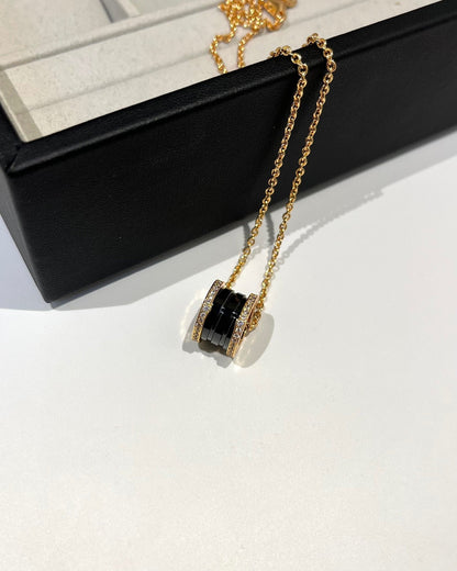 [Clover Jewelrys]ZERO 1 BLACK CERAMIC DIAMOND PINK GOLD NECKLACE