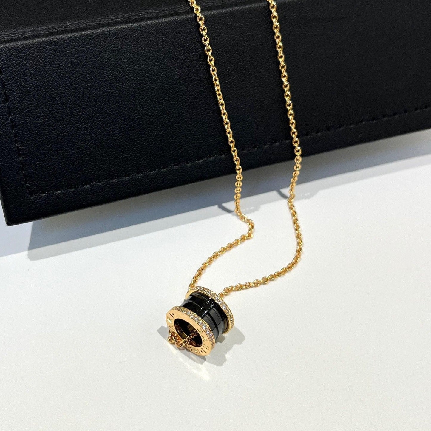 [Clover Jewelrys]ZERO 1 BLACK CERAMIC DIAMOND PINK GOLD NECKLACE