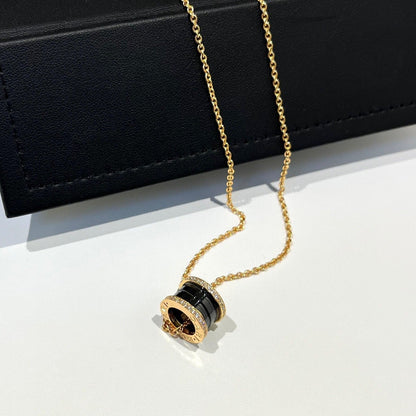 [Clover Jewelrys]ZERO 1 BLACK CERAMIC DIAMOND PINK GOLD NECKLACE